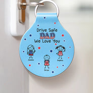 Gift For Father,Independence Day,Adorable,Icon - Stick Figures Drive Safe Daddy Grandpa US Flag - Personalized Custom Shaped Leather Keychain
