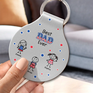 Gift For Father,Independence Day,Adorable,Icon - Stick Figures Drive Safe Daddy Grandpa US Flag - Personalized Custom Shaped Leather Keychain