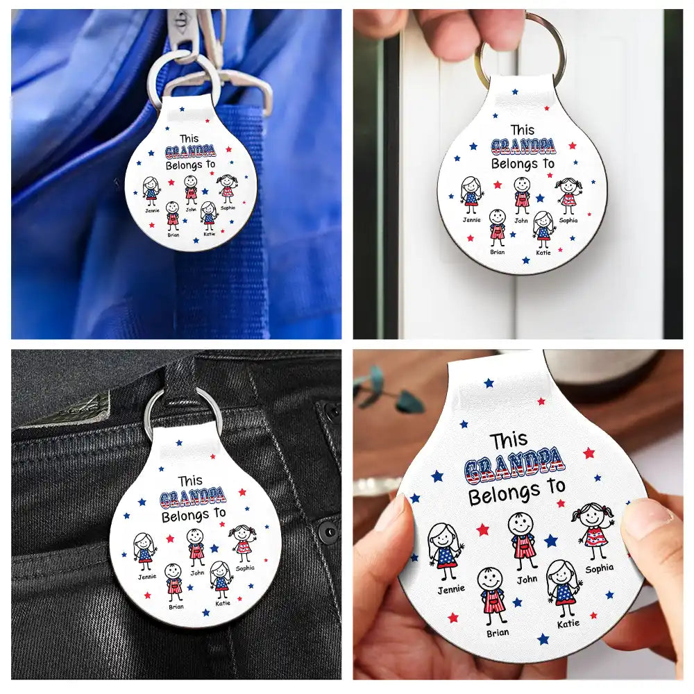 Gift For Father,Independence Day,Adorable,Icon - Stick Figures Drive Safe Daddy Grandpa US Flag - Personalized Custom Shaped Leather Keychain