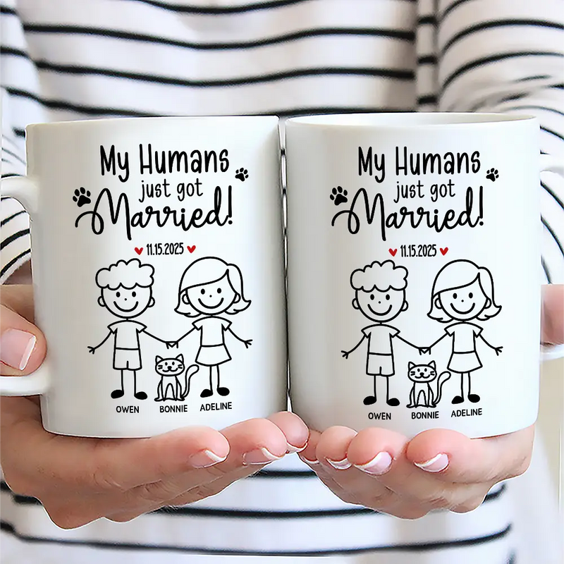 Gift For Couples,Gift For Husband,Gift For Wife,Gift For Boyfriend,Gift For Girlfriend,Pet Lovers,Pet Couple,Dog Lovers,Dog Couple,Cat Lovers,Cat Couple,Wedding,Wedding Anniversary,Married ,Engaged,Love - Stick Figures My Humans Are Getting Engaged Married - Personalized Mug