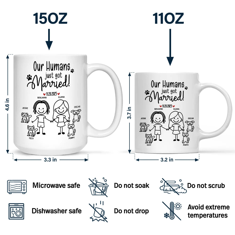 Gift For Couples,Gift For Husband,Gift For Wife,Gift For Boyfriend,Gift For Girlfriend,Pet Lovers,Pet Couple,Dog Lovers,Dog Couple,Cat Lovers,Cat Couple,Wedding,Wedding Anniversary,Married ,Engaged,Love - Stick Figures My Humans Are Getting Engaged Married - Personalized Mug