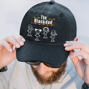 Gift For Mother,Gift For Father,Afro Dad,Afro Mom,Afro,Non-Eng,Icon,Confident - Stick Figures The Blackfather - Personalized Vintage Washed Denim Cap