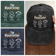 Gift For Mother,Gift For Father,Afro Dad,Afro Mom,Afro,Non-Eng,Icon,Confident - Stick Figures The Blackfather - Personalized Vintage Washed Denim Cap