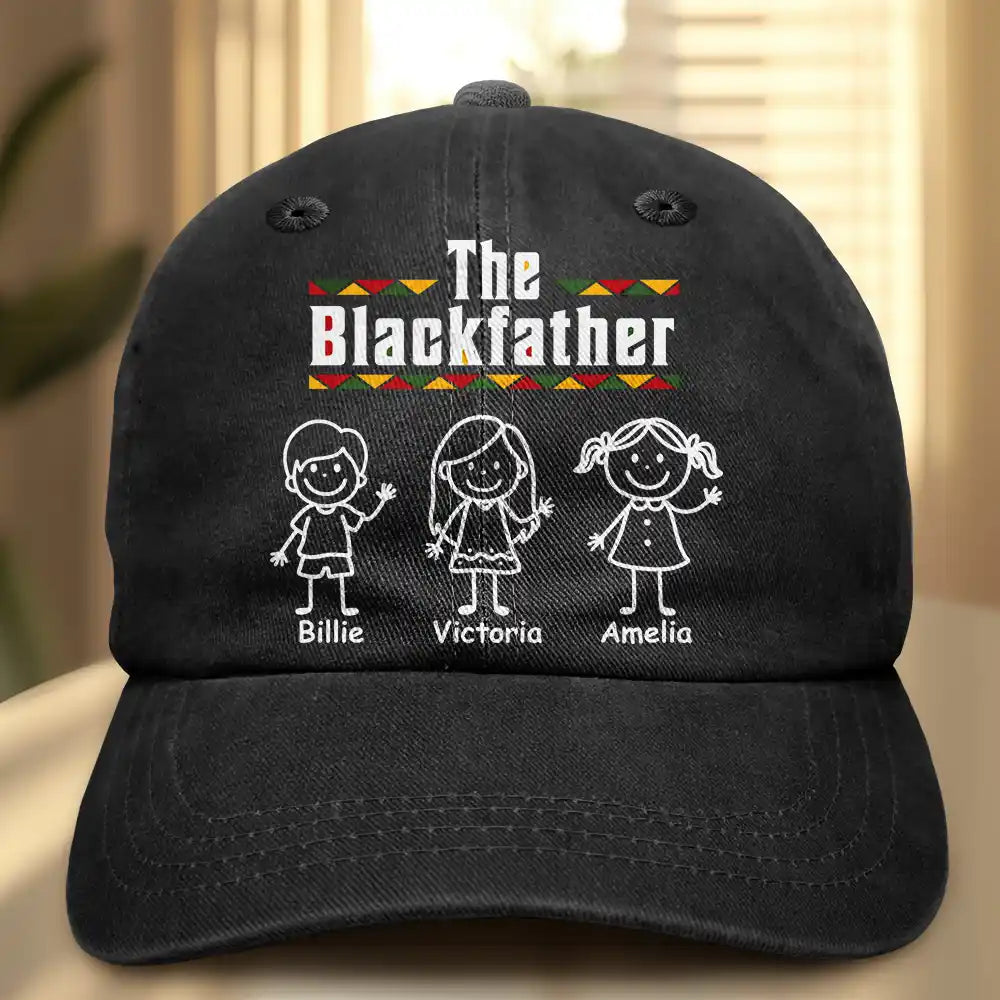 Gift For Mother,Gift For Father,Afro Dad,Afro Mom,Afro,Non-Eng,Icon,Confident - Stick Figures The Blackfather - Personalized Vintage Washed Denim Cap