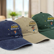 Gift For Father,Top Market,Proud,Icon - Stick Figures This Grandpa Dad Belongs To Kids Pet - Personalized Vintage Washed Denim Cap