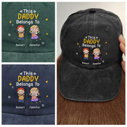 Gift For Father,Top Market,Proud,Icon - Stick Figures This Grandpa Dad Belongs To Kids Pet - Personalized Vintage Washed Denim Cap