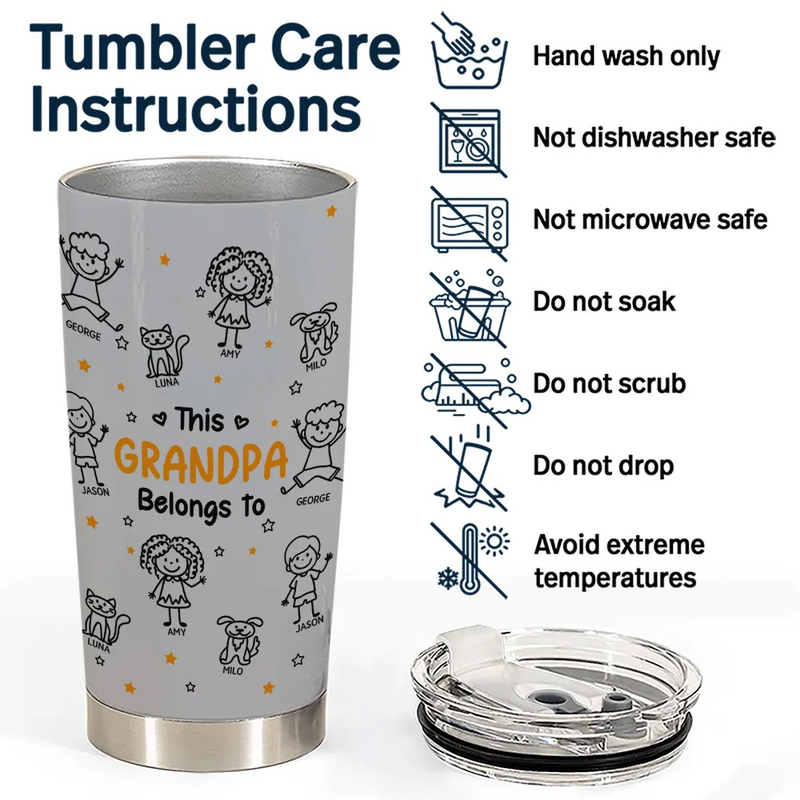 Gift For Father, Gift For Mother, Gift For Grandma, Gift For Grandpa, Happy - Stick Figures This Grandpa Grandma Belongs To Kids Pet - Personalized Tumbler