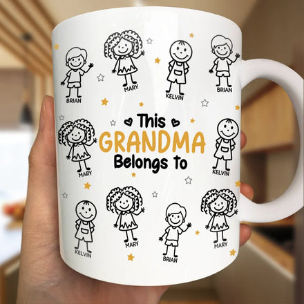 Stick Figures This Grandpa Grandma Belongs To Kids Pet - Personalized White Edge-to-Edge Mug