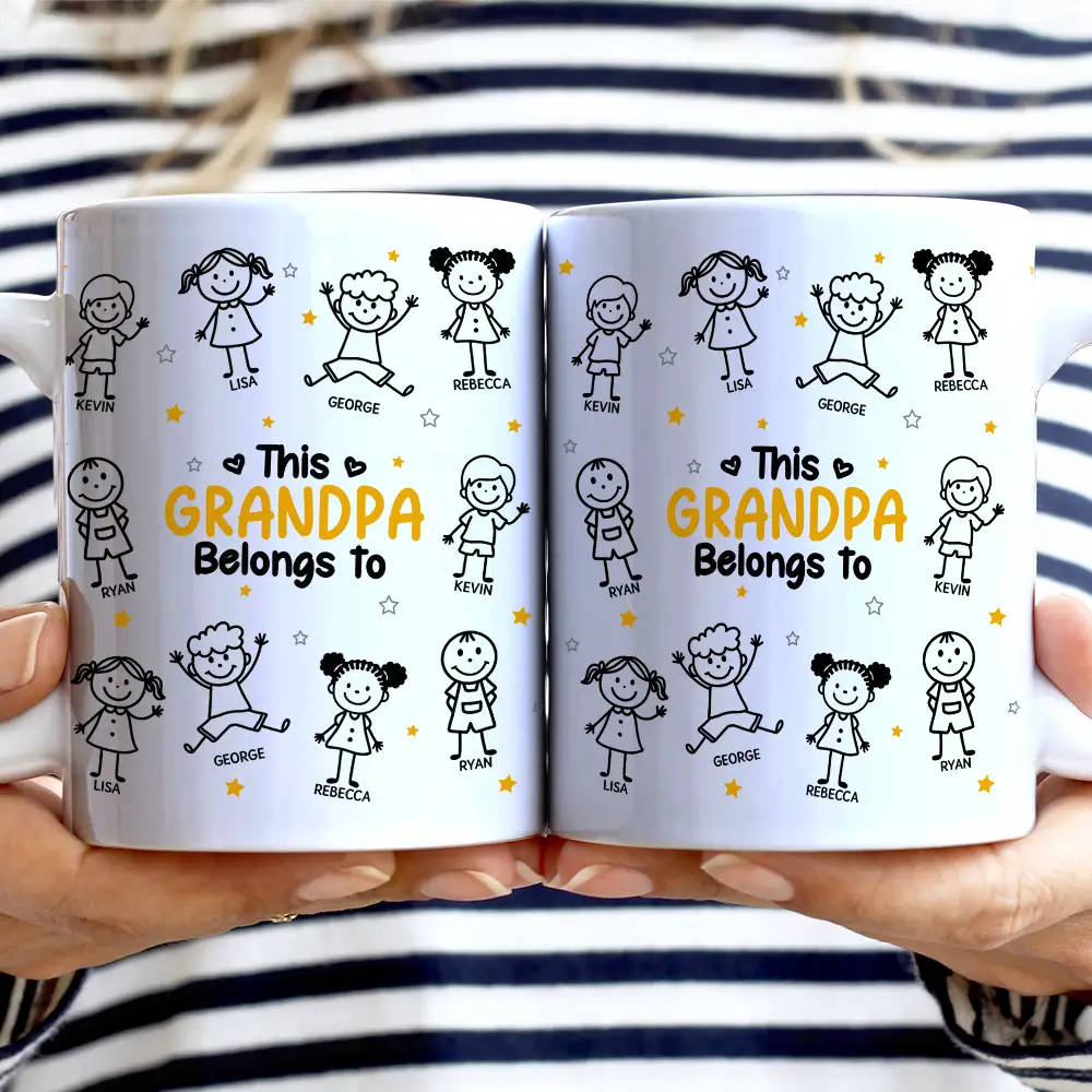 Gift For Father,Gift For Mother,Gift For Grandma,Gift For Grandpa,Happy - Stick Figures This Grandpa Grandma Belongs To Kids Pet - Personalized White Edge-to-Edge Mug