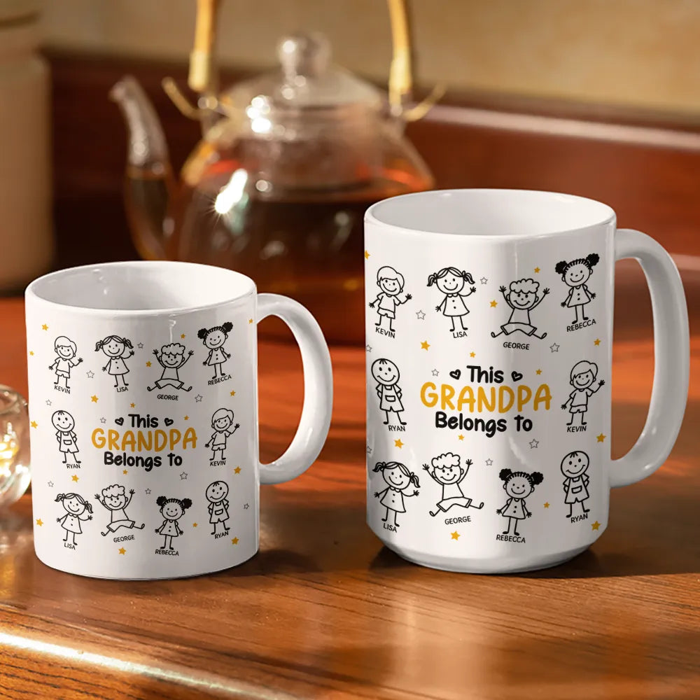Gift For Father,Gift For Mother,Gift For Grandma,Gift For Grandpa,Happy - Stick Figures This Grandpa Grandma Belongs To Kids Pet - Personalized White Edge-to-Edge Mug