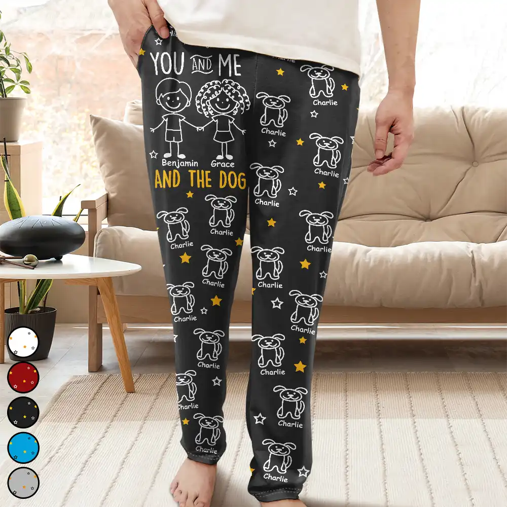 Gift For Couples,Gift For Husband,Gift For Wife,Gift For Boyfriend,Gift For Girlfriend,LGBT,Gift For Women,Gift For Men,Dog Lovers,Pet Lovers,Cat Lovers,Dog Couple,Cat Couple,Pet Couple,Love,Stick Figure - Stick Figures You Me And The Dog Cat - Personalized Pajama Pants