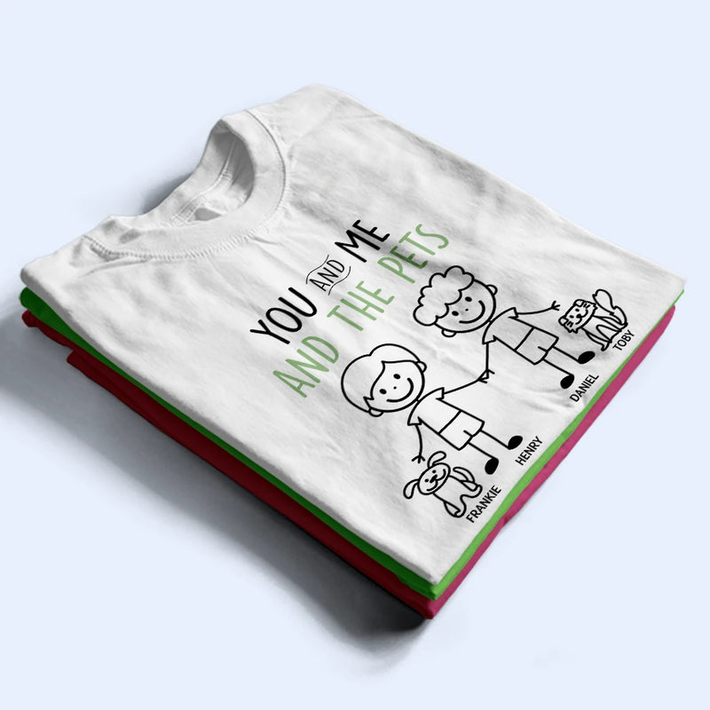 Gift For Couples,Gift For Husband,Gift For Wife,Gift For Boyfriend,Gift For Girlfriend,LGBT,Gift For Women,Gift For Men,Dog Lovers,Pet Lovers,Cat Lovers,Dog Couple,Cat Couple,Pet Couple,Love,Stick Figure - Stick Figures You Me And The Dog Cat - Personalized T Shirt
