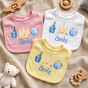 Adorable, New Baby, New Mom, Gift For Mother, Summer, Icon - Summer Beach Toys Trio - Personalized Baby Bib