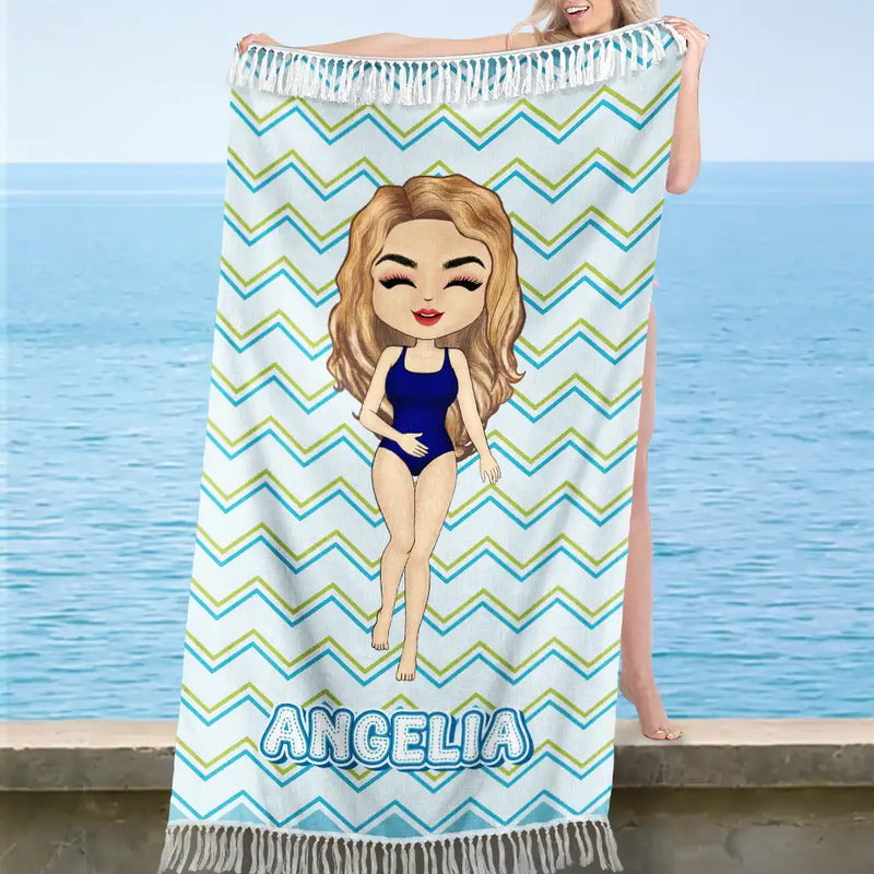 Gift For Women, Gift For Yourself, Summer, Travel, Happy, Beach - Summer Beach Travel Girl - Personalized Turkish Beach Towel