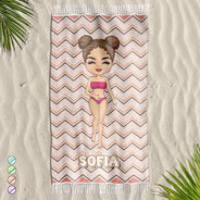 Gift For Women, Gift For Yourself, Summer, Travel, Happy, Beach - Summer Beach Travel Girl - Personalized Turkish Beach Towel