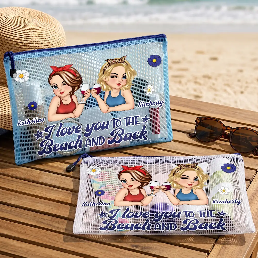 Travel,Confident,Gift For Bestie,Summer,Vector - Summer Besties Girls Trip - Personalized Mesh Zipper Pouch