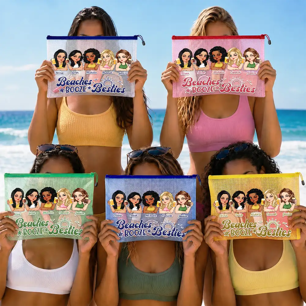 Travel,Confident,Gift For Bestie,Summer,Vector - Summer Besties Girls Trip - Personalized Mesh Zipper Pouch