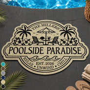 Top Market, Playful, Family, Summer, Poolside, Outdoor Decor, Icon - Summer Family Welcome To Our Poolside Paradise - Personalized Custom Shaped Doormat