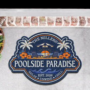 Top Market, Playful, Family, Summer, Poolside, Outdoor Decor, Icon - Summer Family Welcome To Our Poolside Paradise - Personalized Custom Shaped Doormat