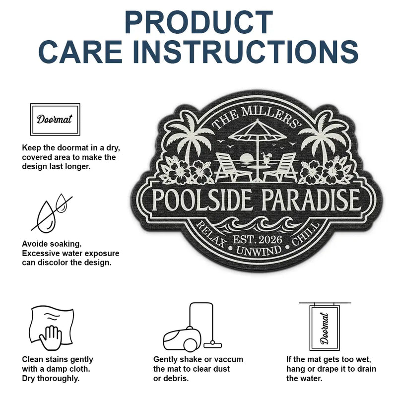 Top Market, Playful, Family, Summer, Poolside, Outdoor Decor, Icon - Summer Family Welcome To Our Poolside Paradise - Personalized Custom Shaped Doormat