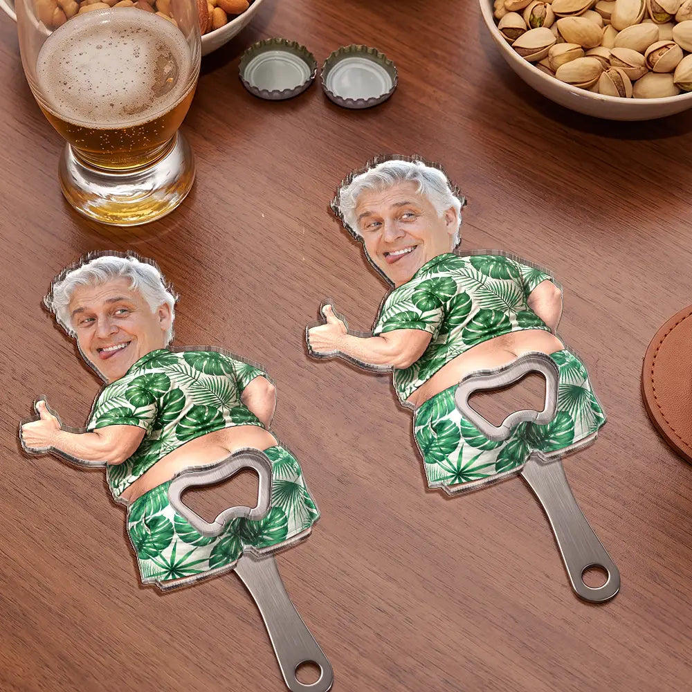 Humorous,Gift For Men,Custom Photo,Gift For Yourself,Cut-Face Photo - Custom Photo Summer Man Funny Face Cut - Personalized Custom Shaped Bottle Opener
