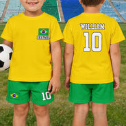 Gift For Kids, Summer, Football (Soccer), Proud, Summer Soccer Games, Icon, Custom Text - Summer Soccer Games Supportive Country Flags - Personalized Kids Clothing Set