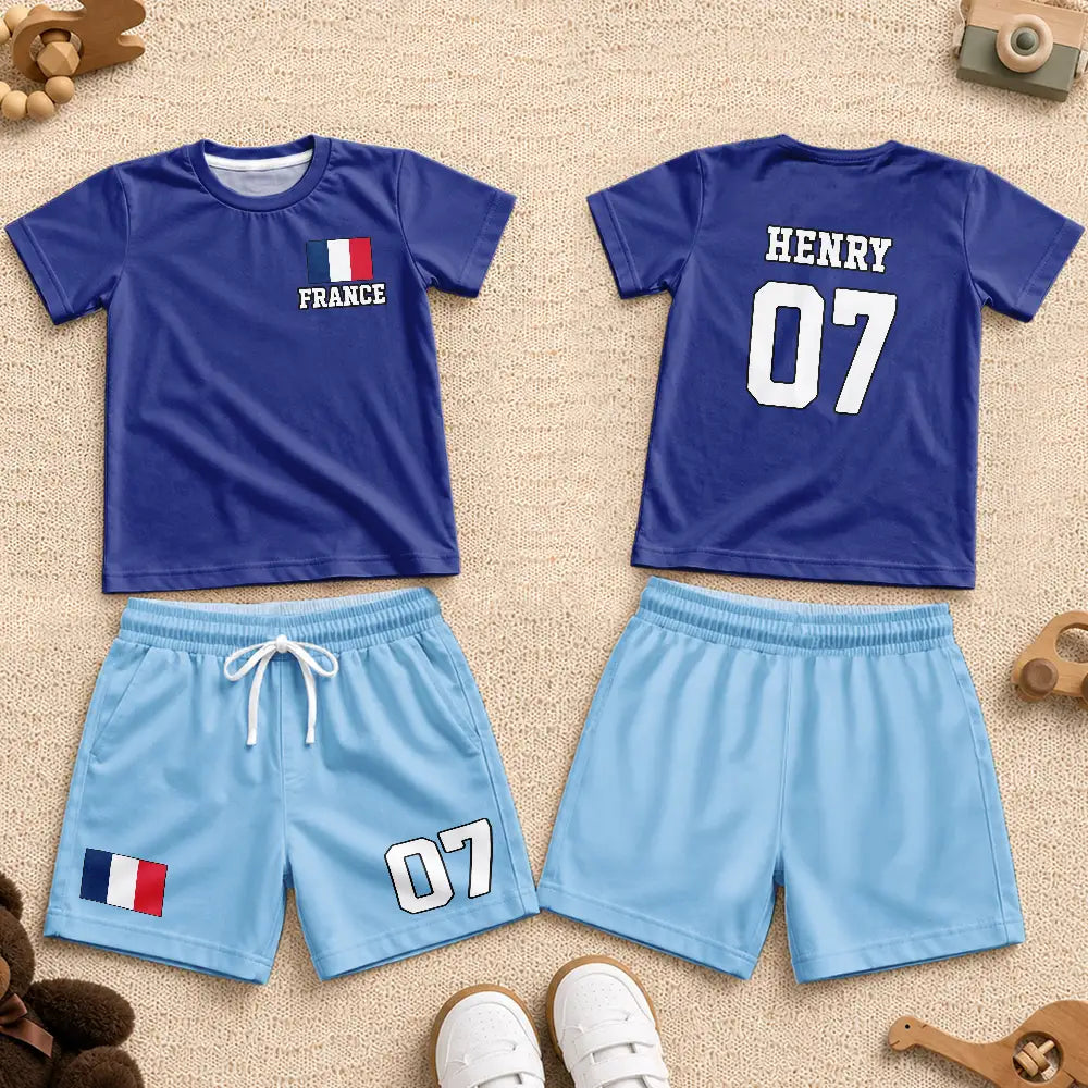 Gift For Kids, Summer, Football (Soccer), Proud, Summer Soccer Games, Icon, Custom Text - Summer Soccer Games Supportive Country Flags - Personalized Kids Clothing Set