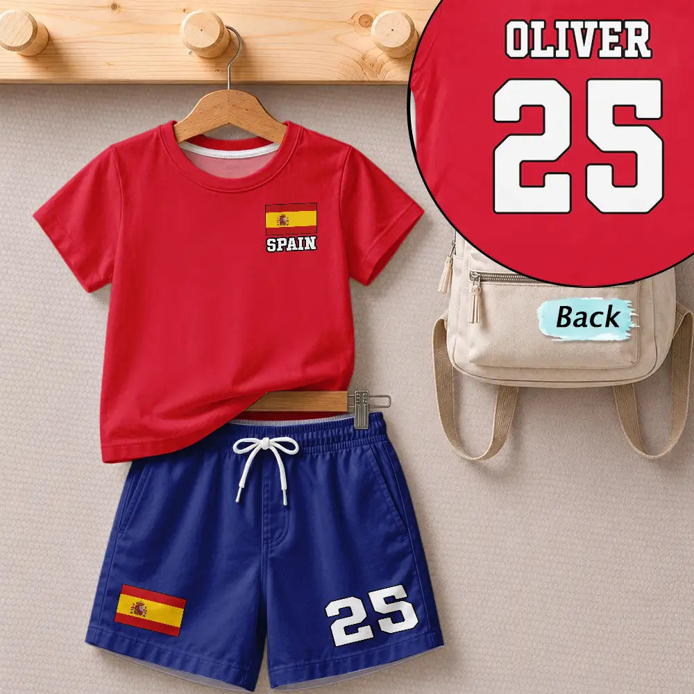 Gift For Kids, Summer, Football (Soccer), Proud, Summer Soccer Games, Icon, Custom Text - Summer Soccer Games Supportive Country Flags - Personalized Kids Clothing Set