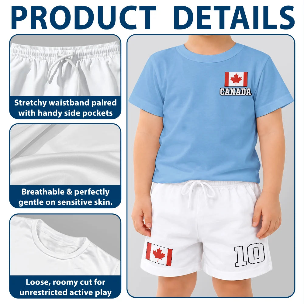 Gift For Kids, Summer, Football (Soccer), Proud, Summer Soccer Games, Icon, Custom Text - Summer Soccer Games Supportive Country Flags - Personalized Kids Clothing Set