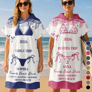 Gift For Bestie, Playful, Beach, Summer, Icon - Summer Time Girls Besties Friends Trip - Personalized Hooded Poncho Towel