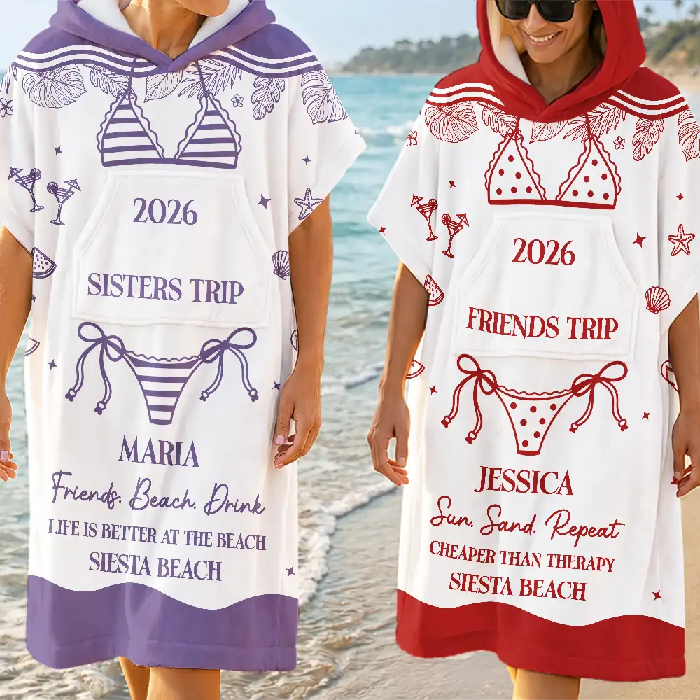 Gift For Bestie, Playful, Beach, Summer, Icon - Summer Time Girls Besties Friends Trip - Personalized Hooded Poncho Towel