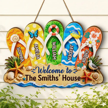 Summer Vibe Welcome To Our Family - Personalized Custom Shaped Wood Sign