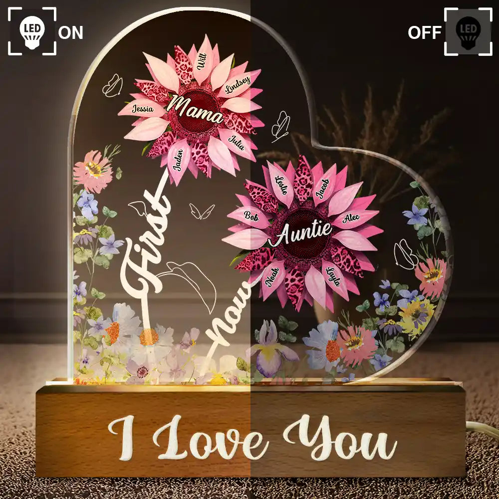 Gift For Mother, Gift For Grandma, Love - Sunflower First Mom Now Grandma - Personalized Custom Shaped LED Light