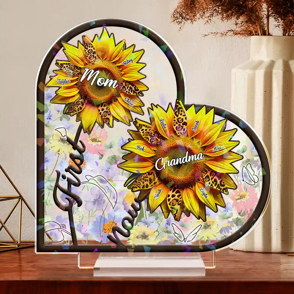 Sunflower First Mom Now Grandma 3D Effect - Personalized Holographic Acrylic Plaque