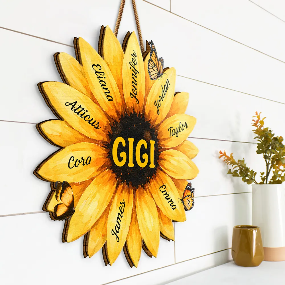 Gift For Mother,Gift For Grandma,Happy - Sunflower Mom Grandma Sign - Personalized Custom Shaped Wood Sign