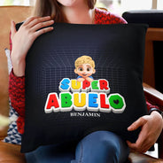 Gift For Father,Non-Eng,Vector,Adorable - Super Dad Papa Arcade Retro 3D Effect Custom Kid Names - Personalized Pillow