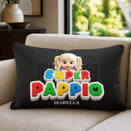 Gift For Father,Non-Eng,Vector,Adorable - Super Dad Papa Arcade Retro 3D Effect Custom Kid Names - Personalized Pillow