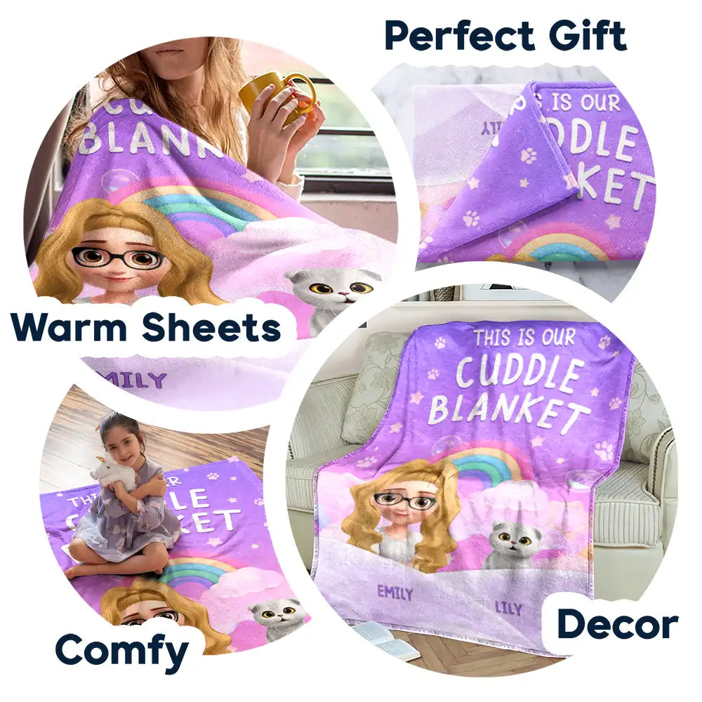 Pet Lovers,Happy - Sweet Dream This Is Our Cuddle 3D Girl And Dog Cat - Personalized Fleece Blanket, Sherpa Blanket
