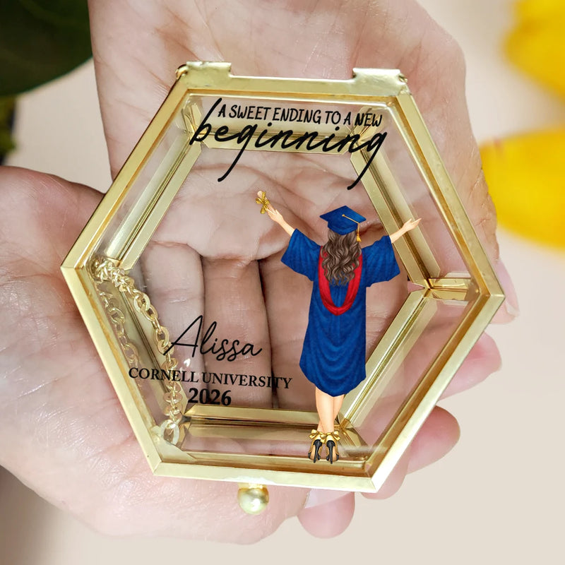 Graduation - Sweet Ending To A New Beginning - Personalized Glass Jewelry Box