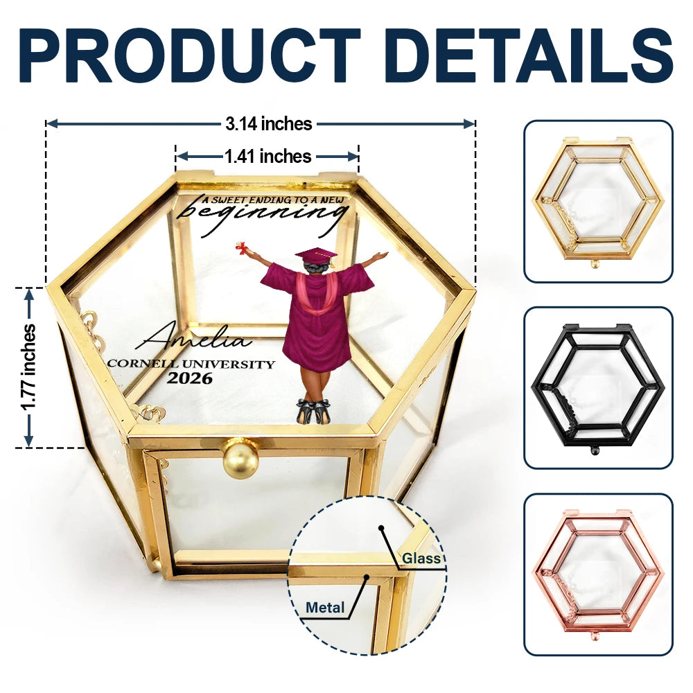 Graduation - Sweet Ending To A New Beginning - Personalized Glass Jewelry Box