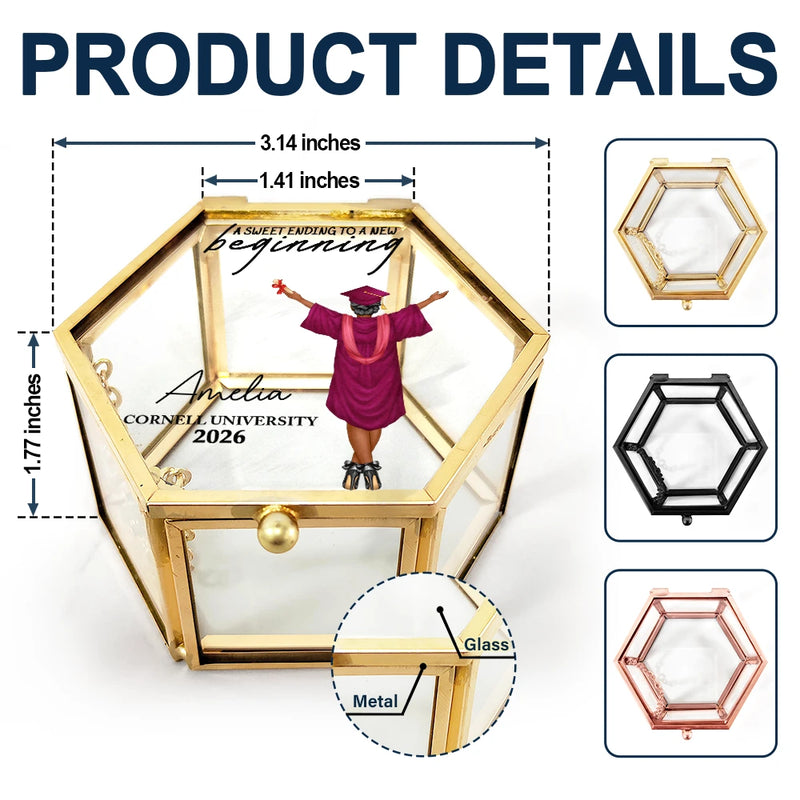 Graduation - Sweet Ending To A New Beginning - Personalized Glass Jewelry Box