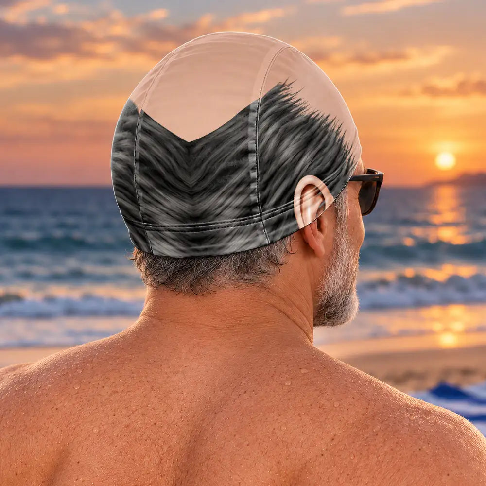 Christmas,Gift For Couples,Gift For Him,Gift For Husband,Humorous,Swimming,Vector - Swimmer, Birthday Gag Gift For Husband, Boyfriend, Him - Personalized Realistic Funny Bald Head Swim Cap