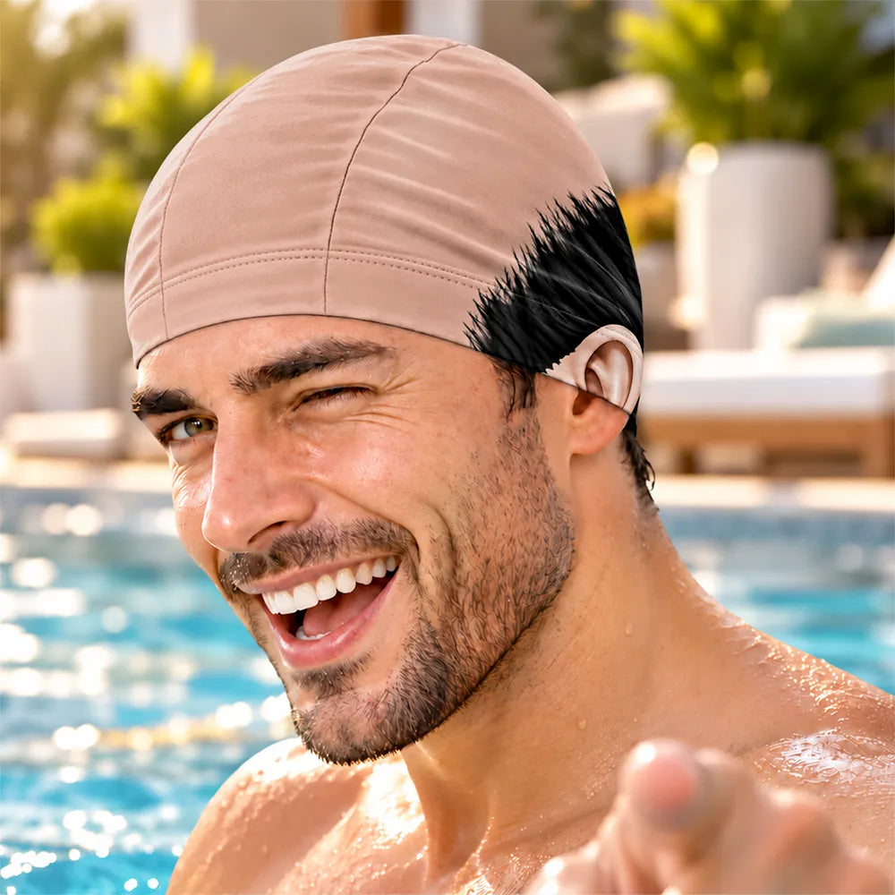 Christmas,Gift For Couples,Gift For Him,Gift For Husband,Humorous,Swimming,Vector - Swimmer, Birthday Gag Gift For Husband, Boyfriend, Him - Personalized Realistic Funny Bald Head Swim Cap