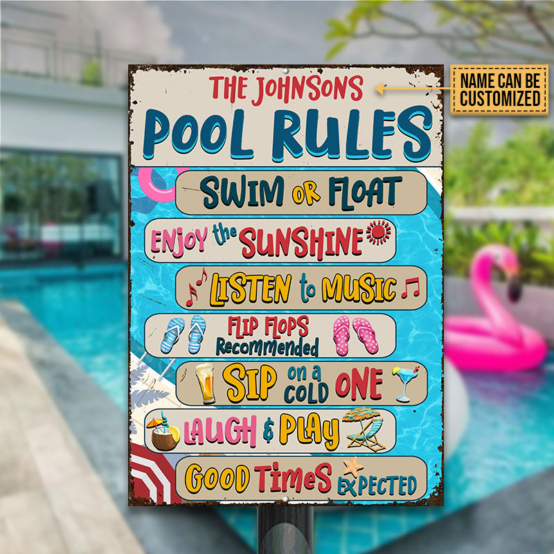 Swimming Pool Rules Sip On Cold One Custom Classic Metal Signs, Pool Decor