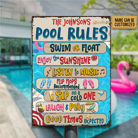 Swimming Pool Rules Sip On Cold One Custom Classic Metal Signs, Pool Decor