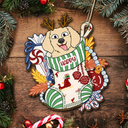 Dogs In Stocking Xmas Pattern - Christmas Gift For Dog Lovers - Personalized Wooden Cutout Ornament