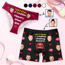 Custom Photo Caution Slippery When Wet Choking Hazard - Anniversary, Funny Gift For Spouse, Husband, Wife - Personalized Couple Matching Underwear Briefs