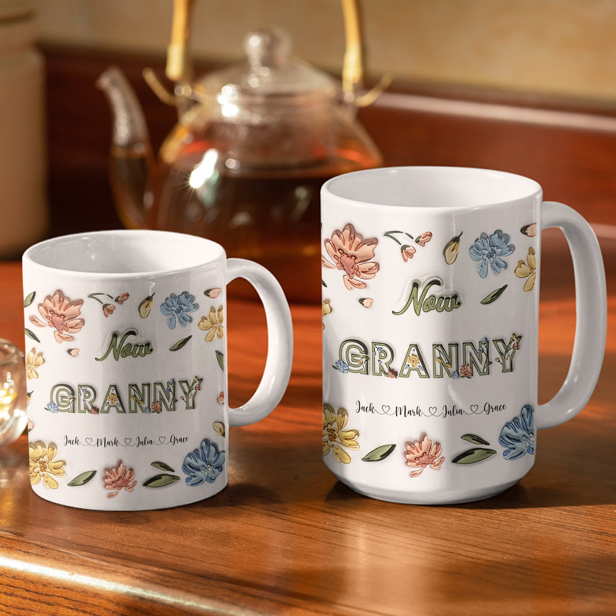 First Mom Now Nana - Gift For Mommy, Grandma - 3D Inflated Effect Printed Mug, Personalized White Edge-to-Edge Mug