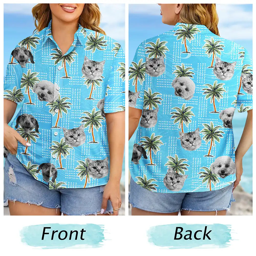 Custom Photo Pets Kids And More Vintage Palm Trees - Personalized Hawaiian Shirt