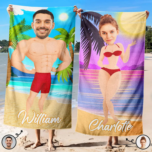 Custom Photo Funny Hot Couple - Personalized Beach Towel